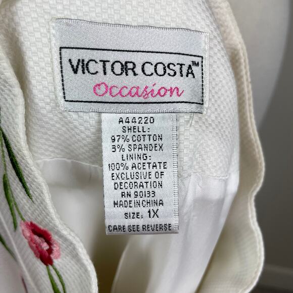 Victor Costa White Floral Embroidered Long Line Coat 1X - Picture 7 of 8